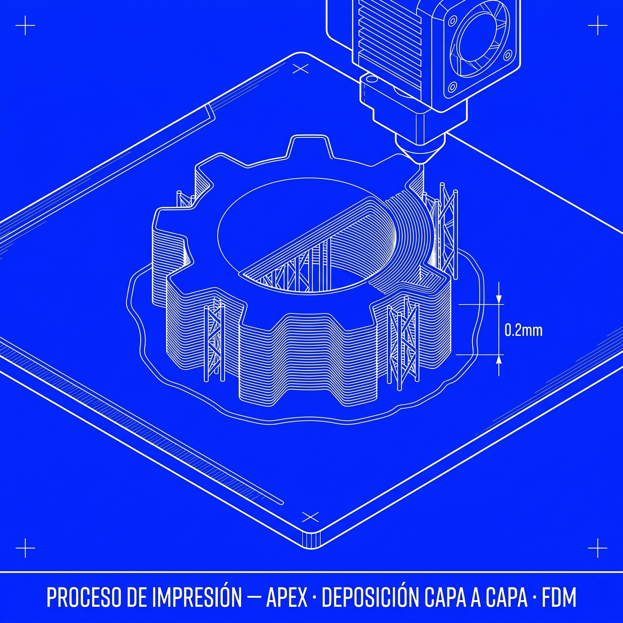 Proceso de impresión FDM — deposición capa a capa